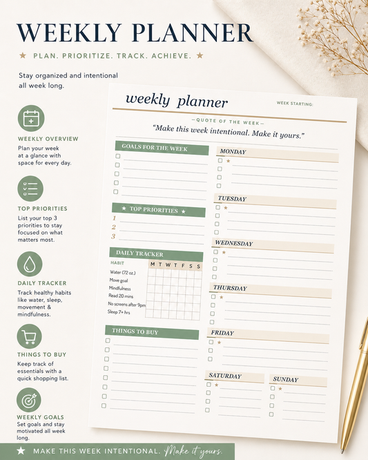 Weekly Planner, Simple Planner, FREE Download, PRINTABLE 8.5"x11"
